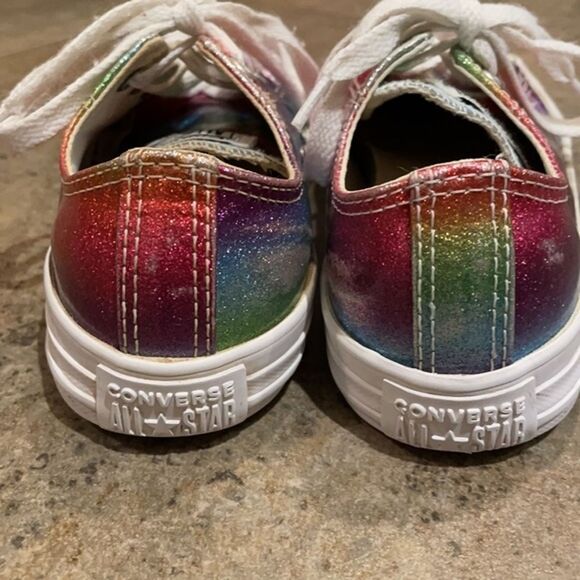 Converse All Star Pink Glitter Drip Low Top Sneakers Girls Junior 2 Rainbow - Picture 9 of 12